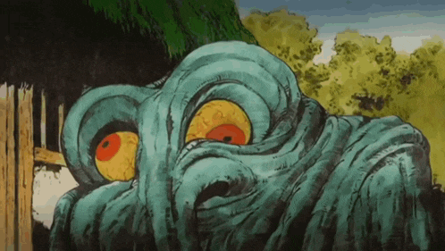 a cartoon drawing of a monster with big eyes
