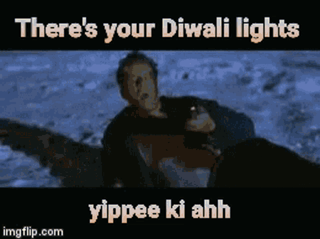 a man laying in the snow with the words there 's your diwali lights