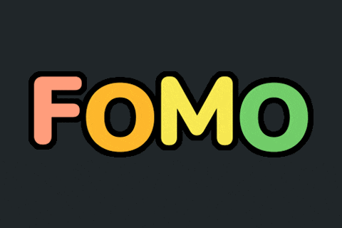 a black background with the word fomo in yellow and green letters