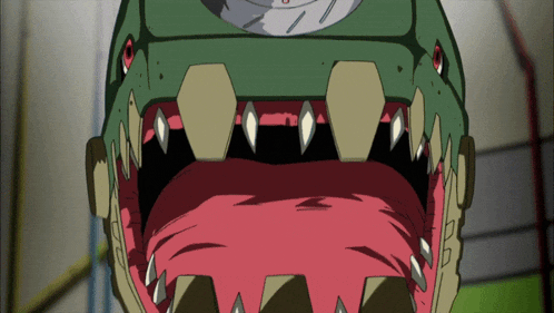 a cartoon drawing of a monster with its mouth wide open