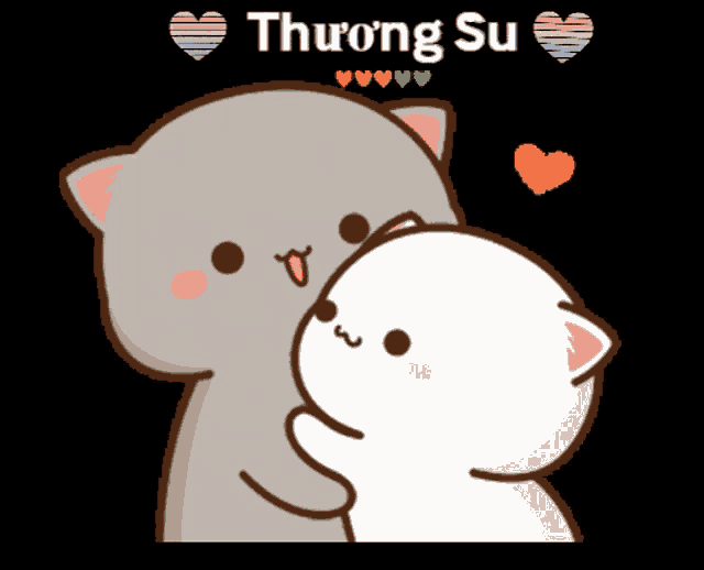 a cartoon of a cat hugging another cat with thương su written on the bottom