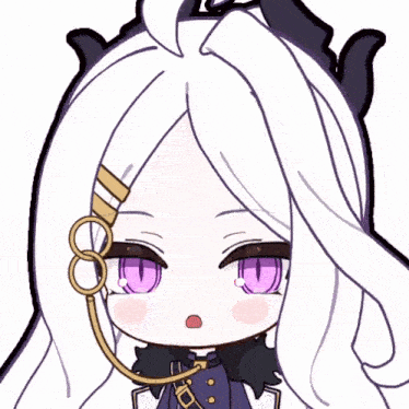 a cartoon drawing of a girl with purple eyes