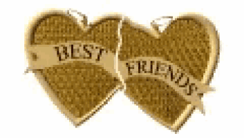 two gold hearts with the words `` best friends '' written on them on a white background .