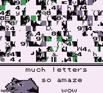 a black and white image of a video game with letters and numbers .