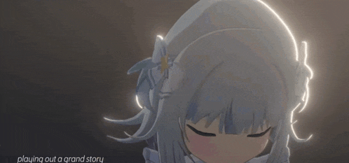 a close up of a girl 's face with the words playing out a grand story below it