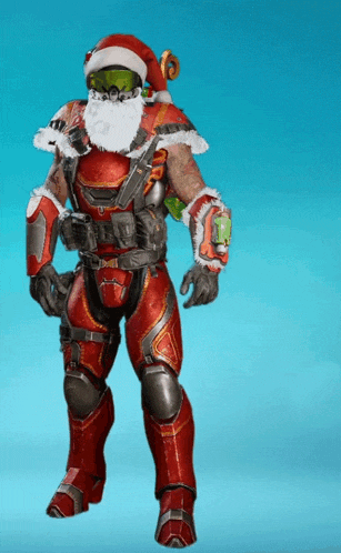 a soldier with a santa hat and beard