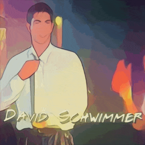 a cartoon drawing of a man with the name david schwimmer on the bottom