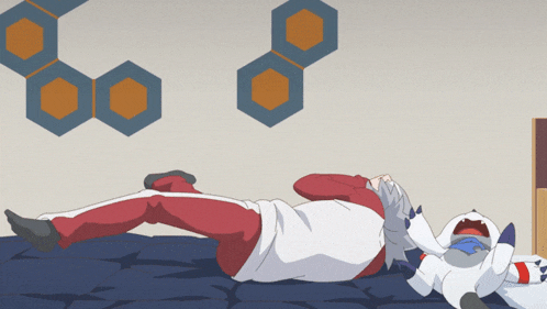 a cartoon drawing of a person laying on their back