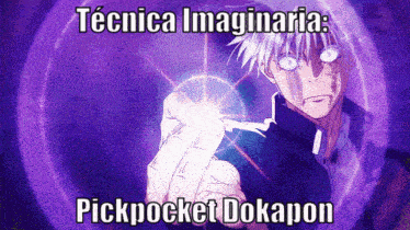 a purple background with the words tecnica imaginaria pickpocket dokapon on it