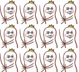 a row of drawings of chickens with different faces