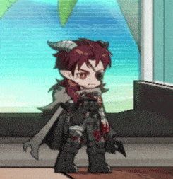a cartoon character with horns and a cape is standing in front of a tv