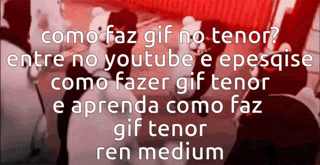 a group of people are standing in a room with the words " como faz gif no tenor " on the top