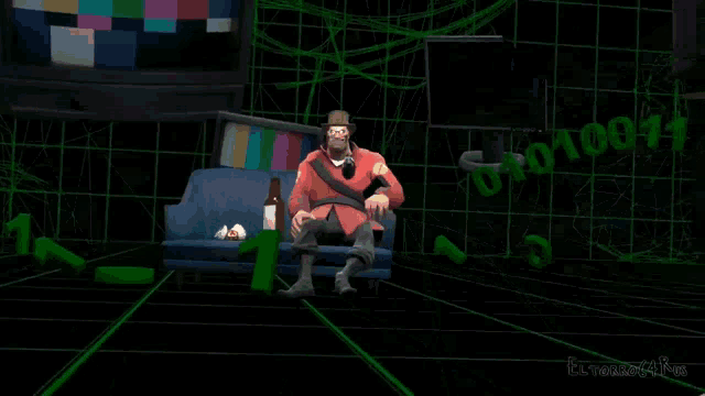 a cartoon character is wearing a hat and a red jacket