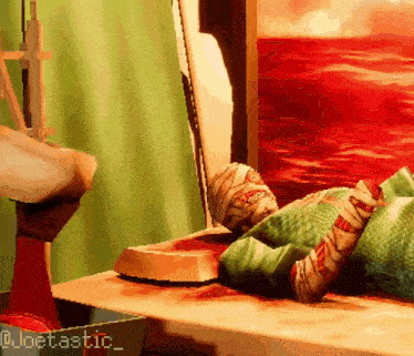 a pixel art of a person laying on a bed with the name joestatic written on the bottom