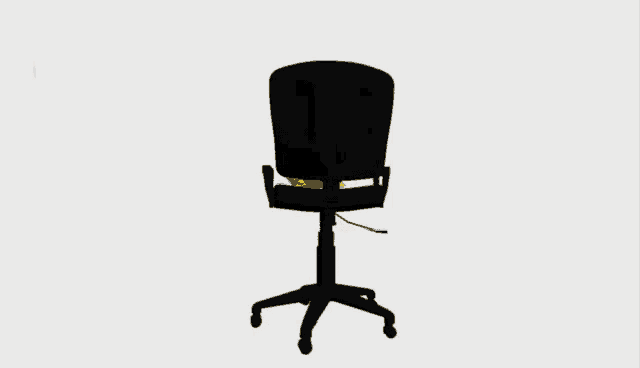 a black chair with a yellow bag on it