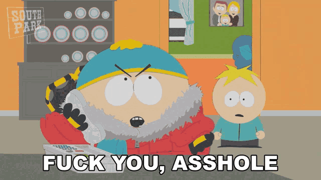 a south park cartoon shows a man talking on a phone
