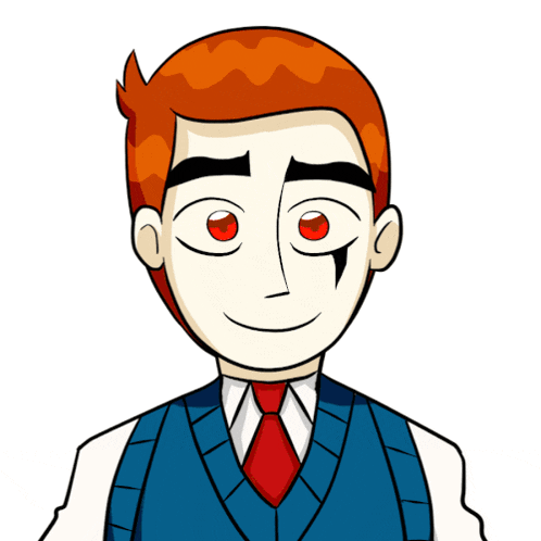 a cartoon of a man with red eyes