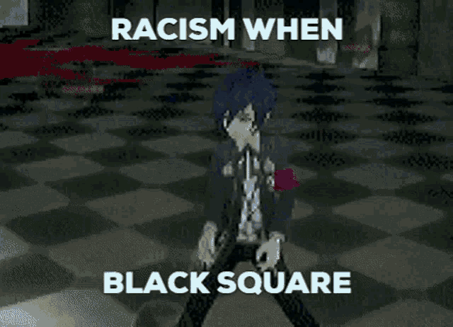 a blue background with the words racism when black square in white letters