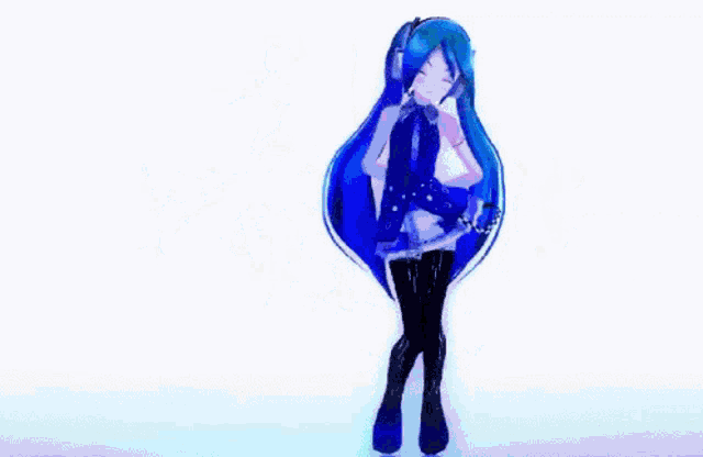 a girl with blue hair is standing in front of a blue explosion