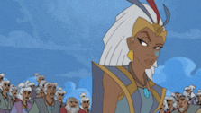 a cartoon of a woman standing in front of a crowd of people