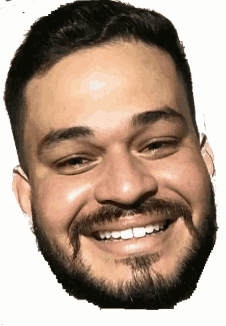 a man with a beard is smiling with his teeth showing