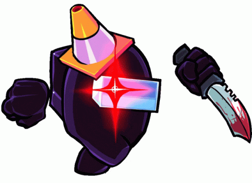 a cartoon character with a cone on his head and a knife in his hand