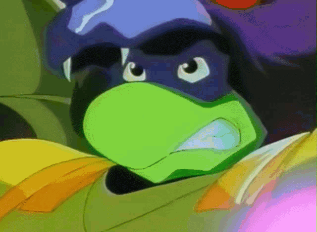 a close up of a cartoon character with a blue helmet