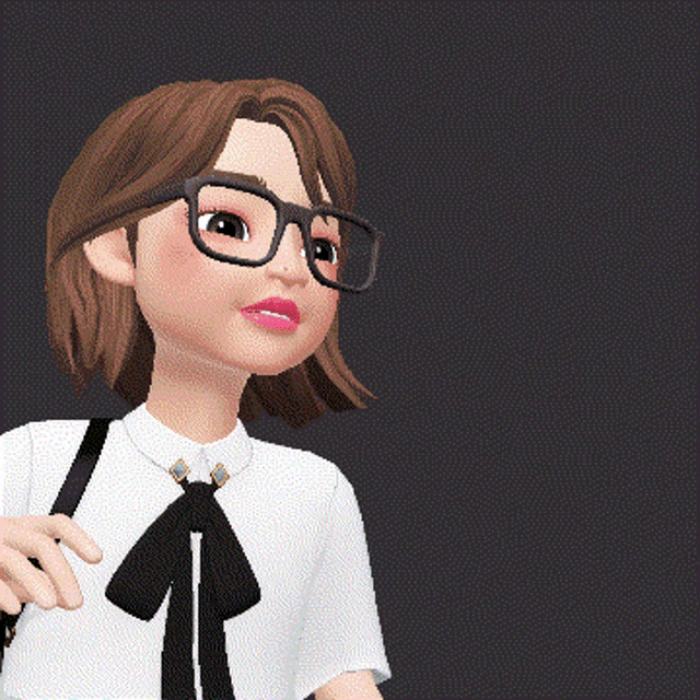 a cartoon girl wearing glasses and a white shirt with a black tie