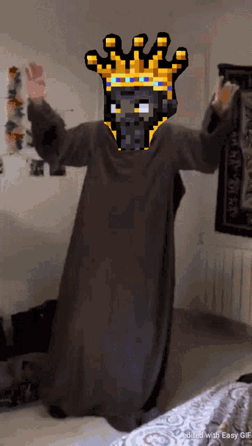 a person with a crown on their head is dancing