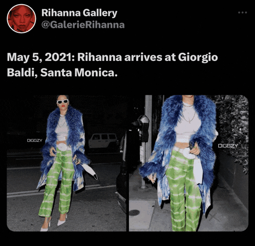 a tweet from rihanna gallery says that rihanna arrives at giorgio baldi