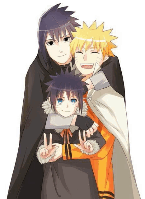 a group of three anime characters standing next to each other