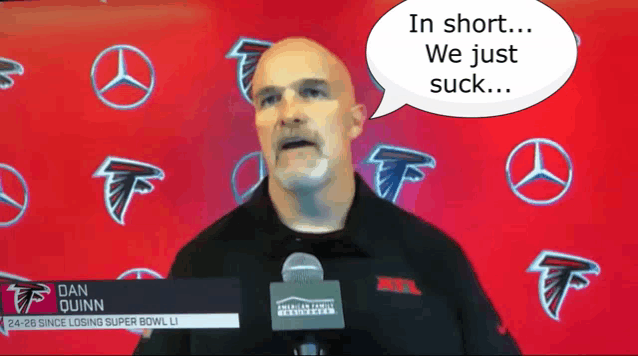 a man with a speech bubble that says " in short we just suck "