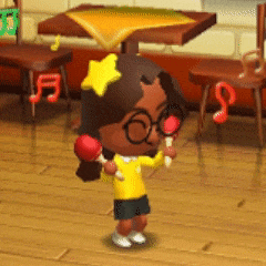 a girl with glasses and a star in her hair is holding maracas in a video game