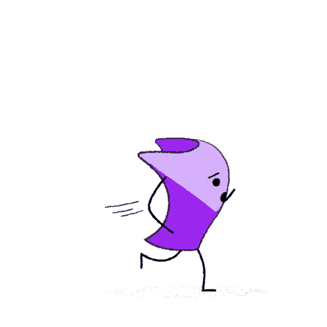 a cartoon drawing of a purple object with legs and arms