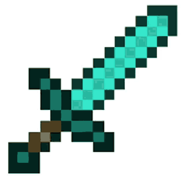 a pixel art sword with a diamond blade and a wooden handle