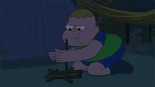 a cartoon drawing of a man using a generator in a campground