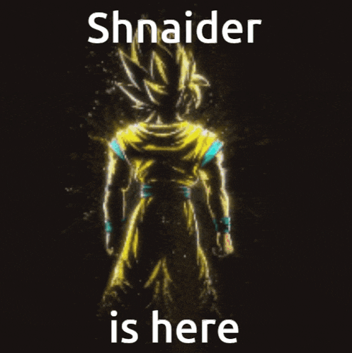 a picture of a person with a caption that says ' shnaider is here '