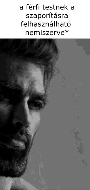 a black and white photo of a man with a beard and a caption in a foreign language