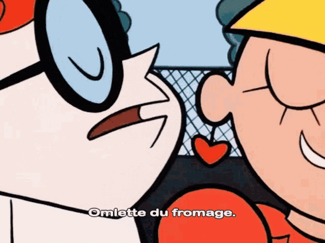 a cartoon character says omlette du fromage in a foreign language
