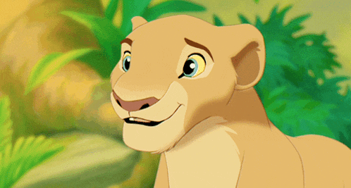 a close up of a cartoon lioness smiling