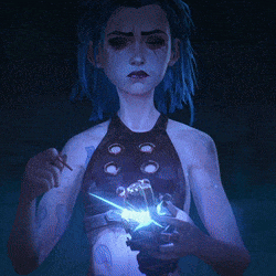a woman with blue hair is holding a glowing object