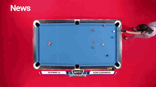 a pool table with the word news on the bottom