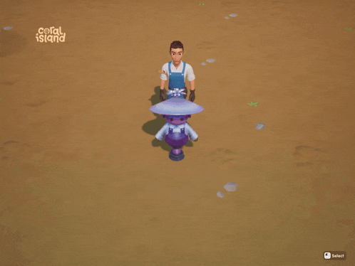 a screen shot of a game called coral island shows a scrap scarecrow