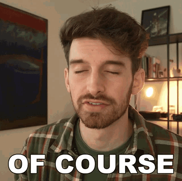 a man with his eyes closed has the word of course written on his face