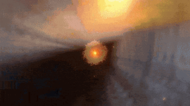 the sun is shining brightly through the clouds and smoke