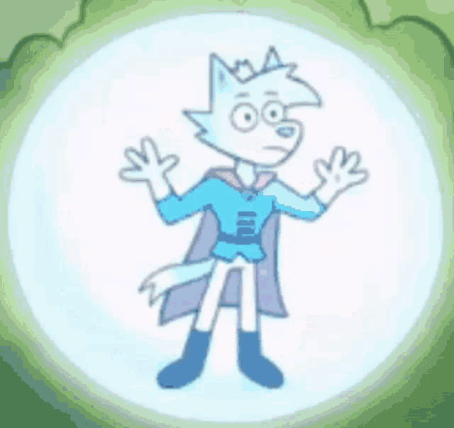 a cartoon character is flying through the air with a blue light coming out of his mouth .