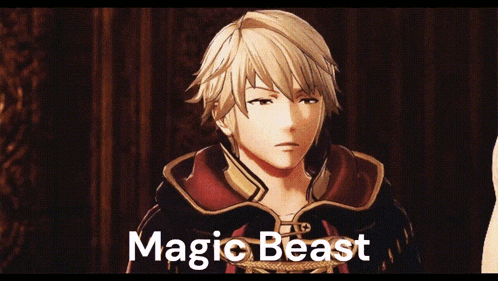 a video game character with the words magic beast written on the bottom