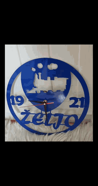 a blue clock with the number 19 on it