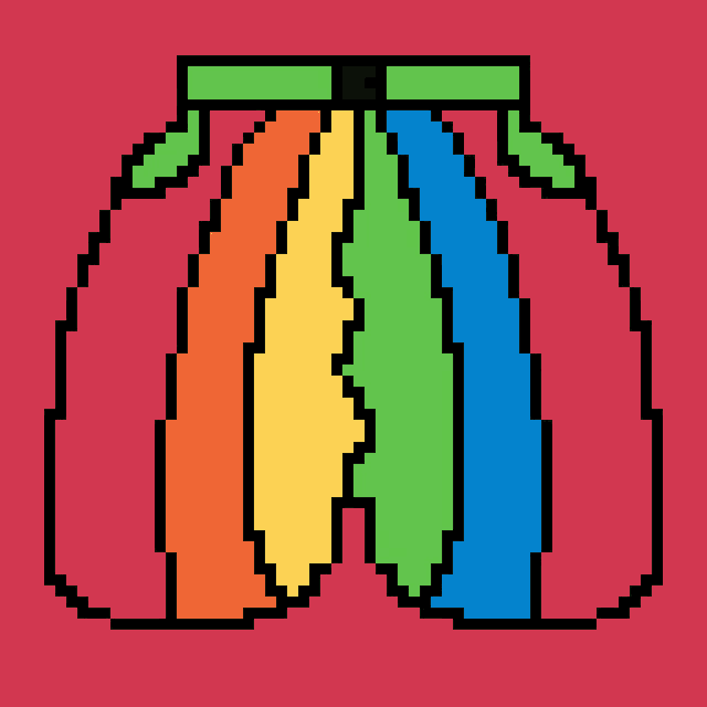 a pixel art drawing of a rainbow skirt with a green belt