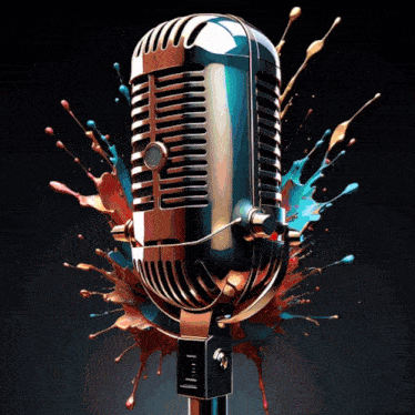 a microphone is surrounded by a splash of paint